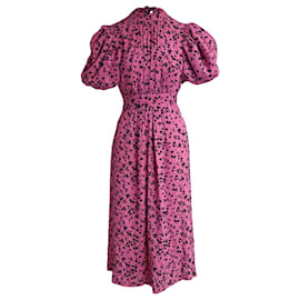 Vestido Midi Noon Rotate con manga abullonada en viscosa con estampado floral rosa
