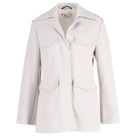 Marni-Jacke mit breitem Kragen und Pattentaschen aus Woll-Polyester-Mischung in gebrochenem Weiß