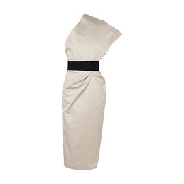 Autre Marque 6267 Vestido drapeado de un hombro con cinturón