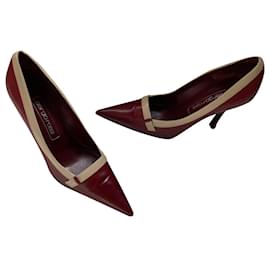 Décolleté Sergio Rossi in pelle bordeaux e beige