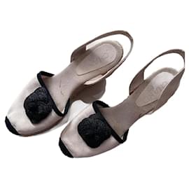 Espadrillas Chanel con Tacco Alto Camelia Nera Tela 37