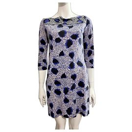 Diane Von Furstenberg Vestido de jersey de seda azul, blanco y negro de DvF Ruri