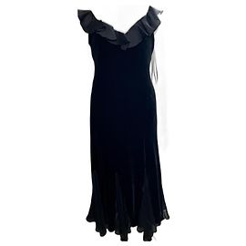 Ralph Lauren Lauren Abendkleid aus schwarzem Samt und Seide