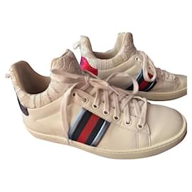 Tennis donna in pelle bianca con tessuto pizzo primavera estate - Gucci