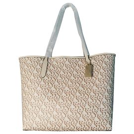 Borsa Shopping Coach in Tela Stampata e Pelle Beige e Marrone