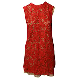 Vestido recto de encaje de Miu Miu en algodón rojo