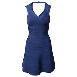 Herve Leger Flared Hem Bandage Abito in rayon blu