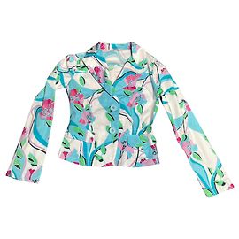 Autre Marque Dixie Blumenmuster Taillierte Jacke Weiß Rosa Blau