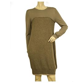 Chloé Chloe Braunes, langärmliges, knielanges Strickkleid aus Kaschmirseide, Größe S