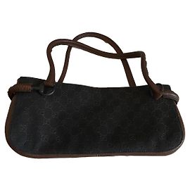 Borsa a mano Gucci Baguette Marrone Scuro Metallizzato Cotone