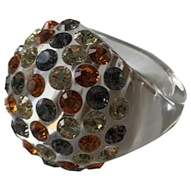 Anello LUNA BIANCA in acrilico e cristalli Swarovski multicolore - Autre Marque
