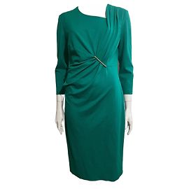 Escada malachitgrünes drapiertes Kleid mit goldenem Verschluss
