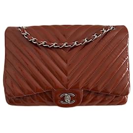 Borsa Chanel Timess Jumbo in vernice bicolore mattone e viola