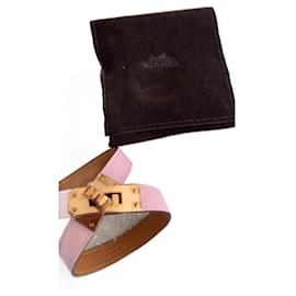 Hermès Pulseira Kelly Double Tour Swift Couro Ouro Rosa