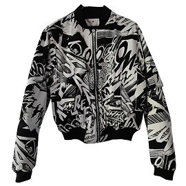Céline Celine by Hedi Slimane Bomberjacke aus bedrucktem Baumwolltwill Schwarz Weiß
