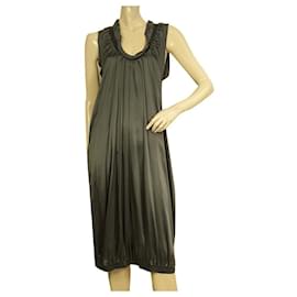 YVES SAINT LAURENT 100% robe midi sans manches en soie taille avec volants taille S - Yves Saint Laurent