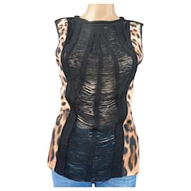 Marc Cain ärmellose Strickbluse Leopardenmuster braun schwarz