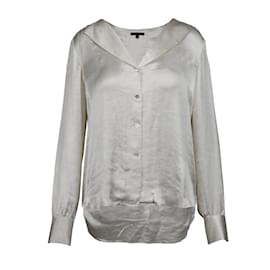 Camisa Theory de satén blanco de manga larga