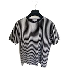 Courreges Gestreiftes Baumwoll T-Shirt Blau Weiß