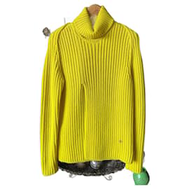 Louis Vuitton Rollkragenpullover mit grobem Rippstrick-Schlitz, Gelb