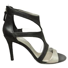 Sandalias Sandro de cuero negras y plateadas 40