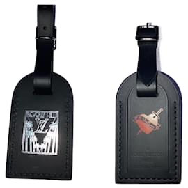 Etichetta Bagaglio Reversibile Louis Vuitton Nera in Pelle
