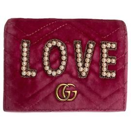 Gucci GG Marmont Limited Love Velvet Wallet Pink
