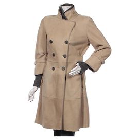 Abrigo Brunello Cucinelli de Cuero y Cachemira Beige Gris