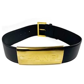 Chanel Gürtel aus schwarzem Leder mit Goldbeschichtung 70 cm