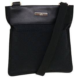 Borsa a tracolla piatta in tela GG GUCCI nera 0348 Auth ki2992