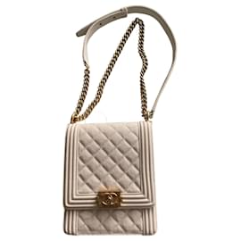 Borsa Chanel North South Boy in pelle caviar beige