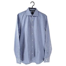 Autre Marque Camicia Boggi a Quadretti Blu in Cotone