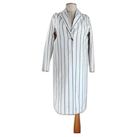 Abrigo de lino a rayas blanco y azul Mackintosh Loro Piana Storm System