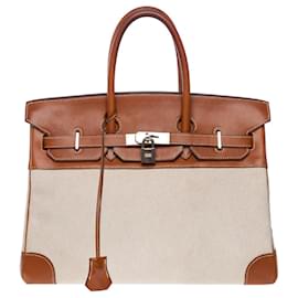 Bolsas HERMES Birkin 35 em tela bege - 101218 - Hermès