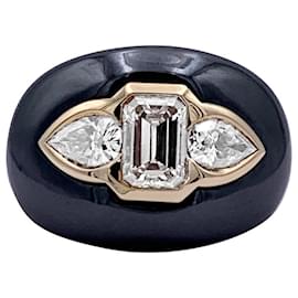 Bulgari-Ring, gelbes Gold, Hematit, Diamanten.