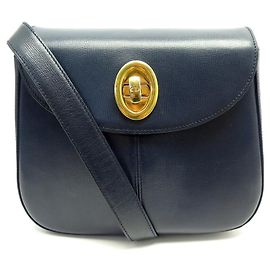 VINTAGE CHRISTIAN DIOR BORSA BORSA A MANO IN PELLE BLU NAVY