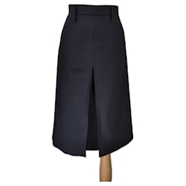 Saia midi Prada azul marinho de lã e mohair