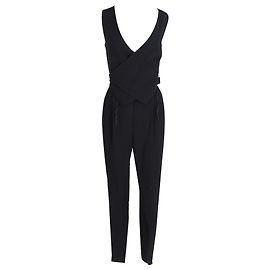 Schmal zulaufender Overall aus Krepp-Wickelweste von Lanvin mit Miederdetail aus schwarzer Viskose