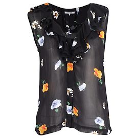 Ärmellose Bluse mit Blumenmuster von Ganni aus schwarzer Viskose