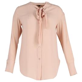Blusa Theory con cuello anudado en seda rosa
