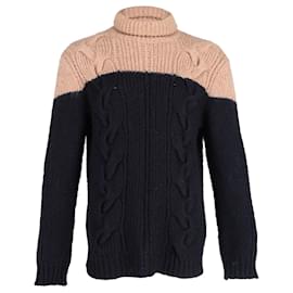 Zweifarbiger Rollkragenpullover von Dries Van Noten aus marineblauem Acryl