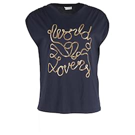 Camiseta con estampado de Sandro Paris World Lovers en azul marino y modal