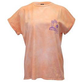 T-shirt girocollo Balmain con stampa logo effetto tie-dye in cotone corallo