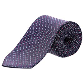 BOSS Hugo Boss Dots and Diamond Pattern Necktie in Navy Blue Silk