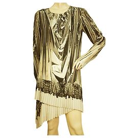 Roberto Cavalli gris topo estampado 100% Minivestido de seda manga larga asimétrica 42