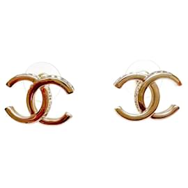 Chanel Große CC Strass Logo Ohrringe Gold