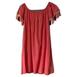 Vestido Asos de algodón rosa con pompones multicolor