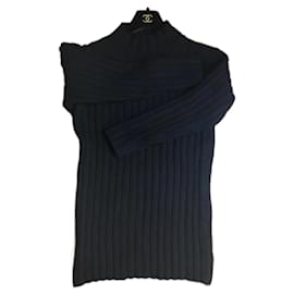 Chanel Schwarzer Wollpullover Lang