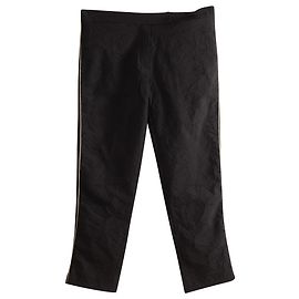 Pantaloni alla caviglia con dettagli laterali a righe dorate Ann Demeulemeester in nylon nero