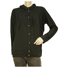 Autre Marque Crossley Black Cotton Button Front Hooded Cardigan Cardi Jacket size XS